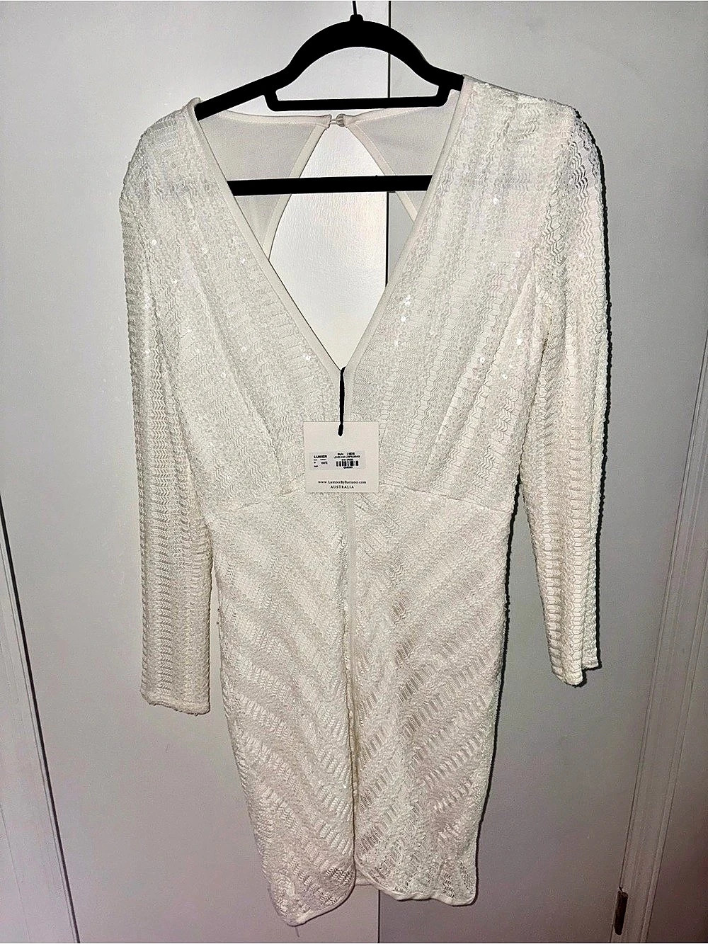 LUMIER Loved and Lostsleeve Mini Dress White V-Neck Mini Dress Size Medium NWT
